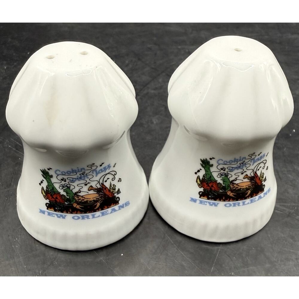 New Orleans Salt and Pepper Shakers Vintage Ceramic State Seafood Cooking Jazz